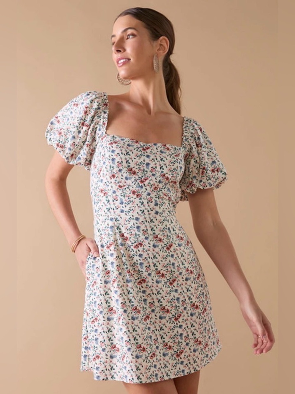 Francesca's Erin Floral Square Neck Mini Dress